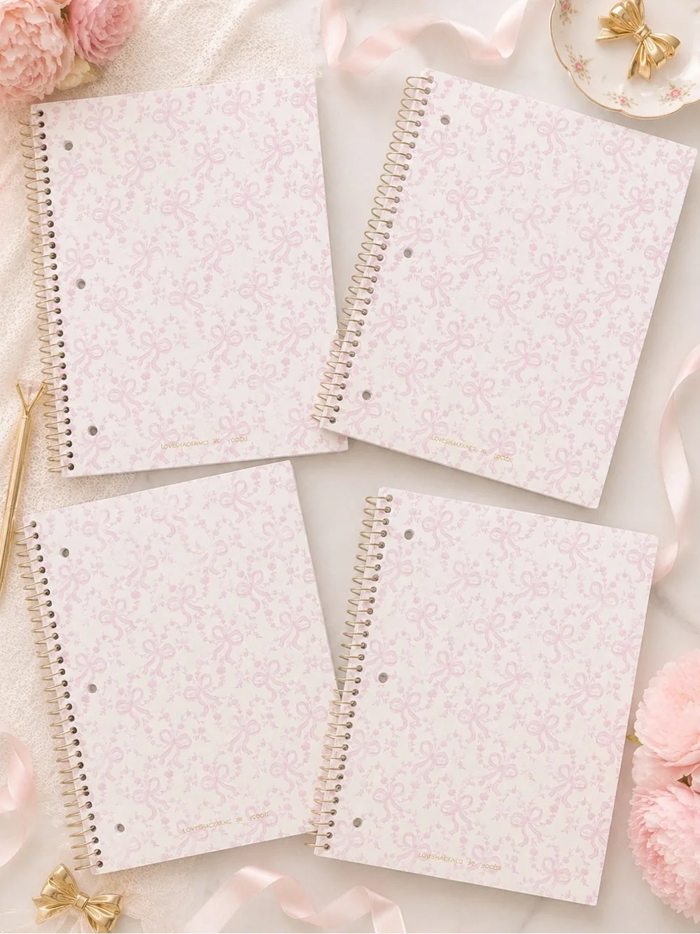 Loveshackfancy Notebooks coquette pink bow design Set of 4